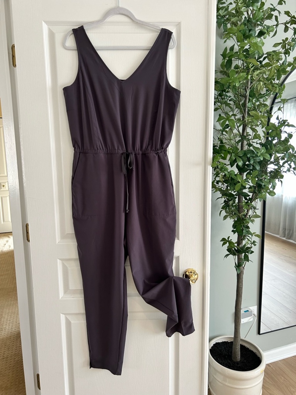 Patagonia Plum Sleeveless V-Neck Drawstring Jumpsuit